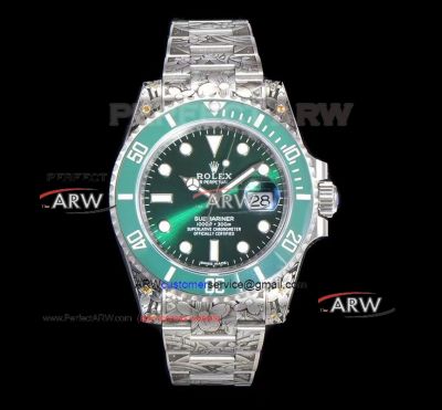 Swiss Replica Rolex Submariner Hulk Green Dial Engraved Oyster Band 3135 Movement Watch